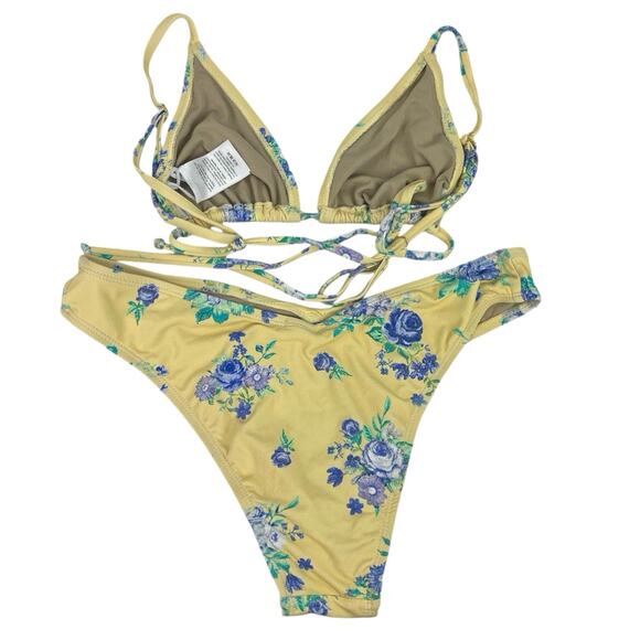 WeWoreWhat Yellow Floral Print Spaghetti Strap Two Piece Swimwear Bikini Set S - Picture 2 of 4